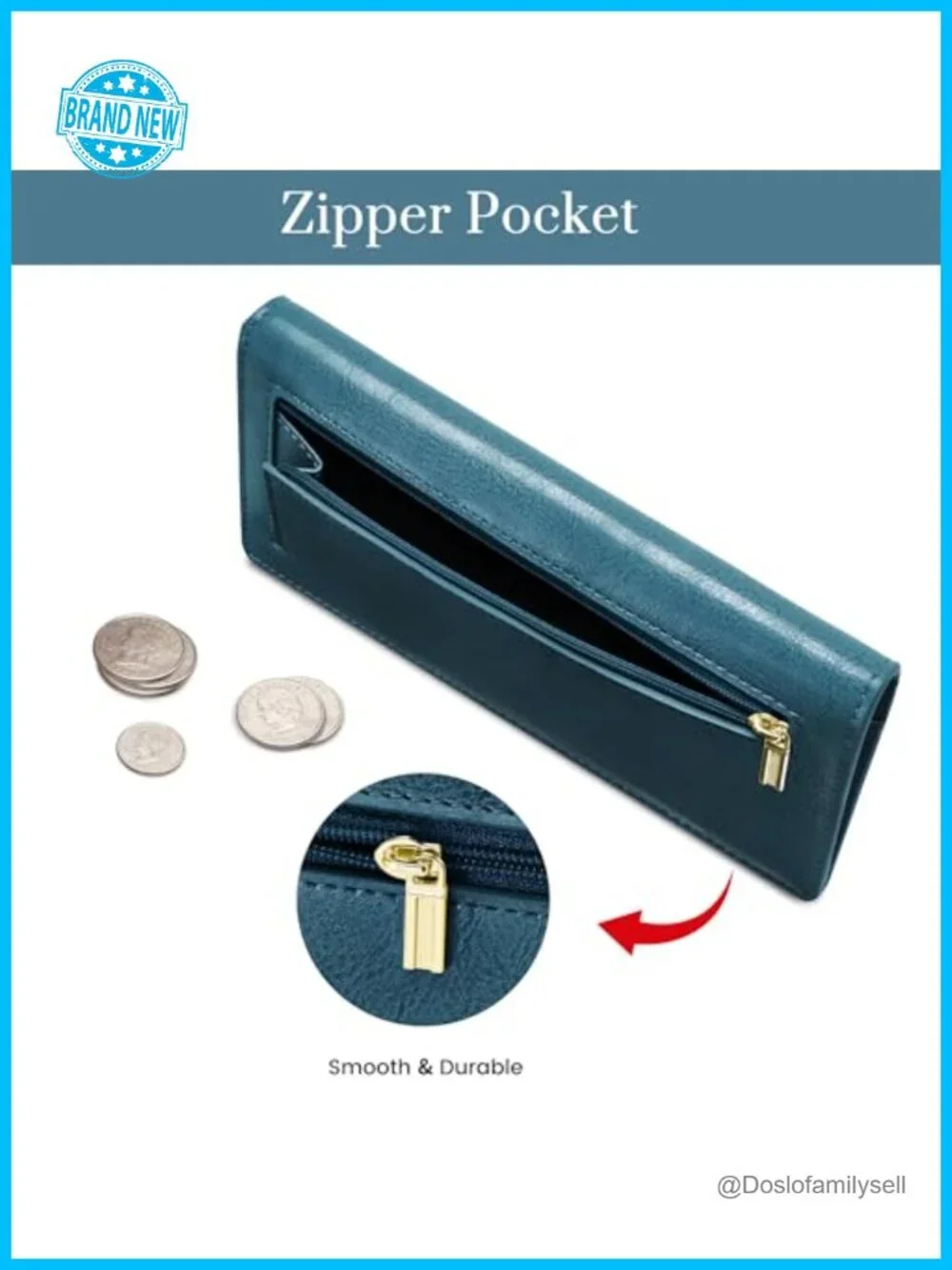 RFID Blocking Faux Leather Womens Slim Wallet with Zipper Pocket